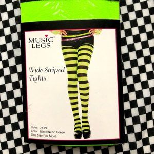 Neon Green & Black Striped Tights
